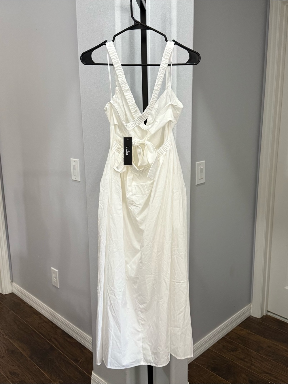 LULU's Casual White Summer Bridal Honeymoon Vacation Midi Dress Pockets NWT L - Picture 7 of 8